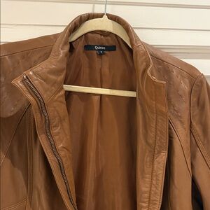 Quince Women's Cognac-Brown Leather Stand-Collar Jacket sz S Full Zip